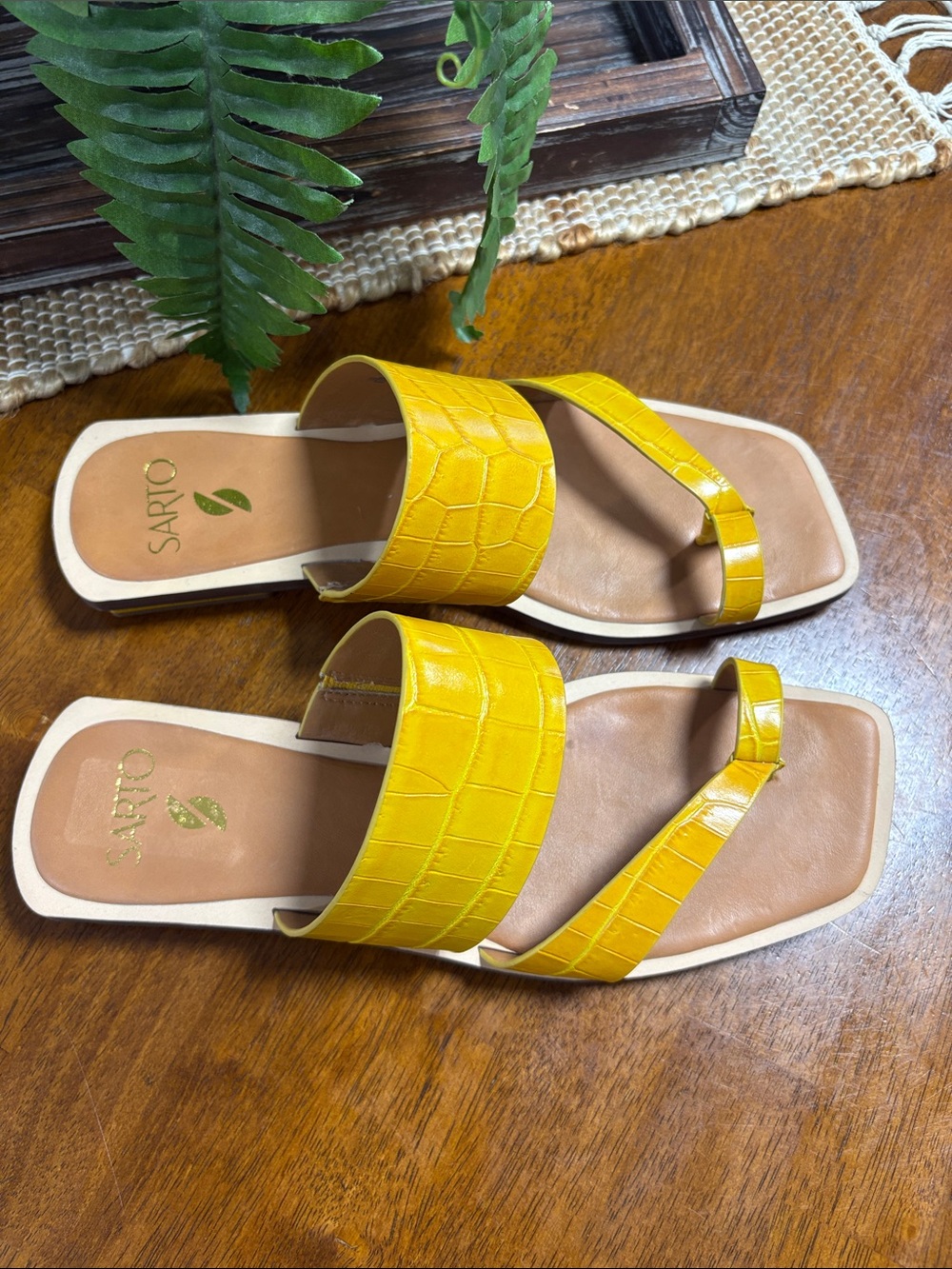 SARTO By Franco Sarto Bright Yellow Croc-Embossed Slide Sandals